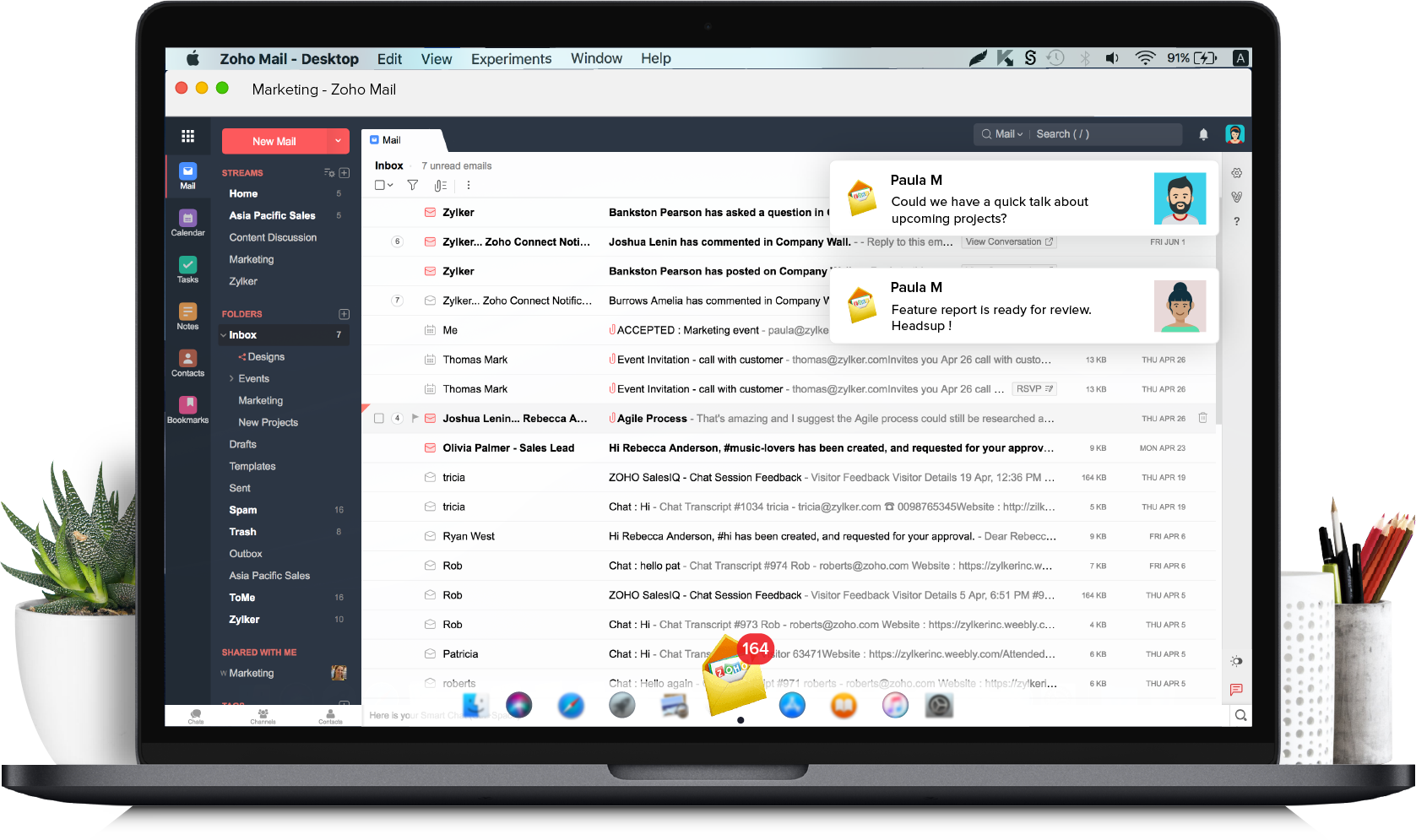 Calendar, Tasks, Notes, Bookmarks, and Contacts from your mailbox in Zoho Mail